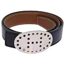 HERMES Evelyn oval buckle reversible Belt Leather Black Brown Auth am5971 - Hermès