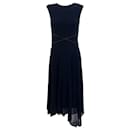 Fuzzi – Marineblaues ärmelloses Kleid mit schwarzem Lederbesatz - Autre Marque