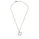 Gold Metal D Crystal Logo Pendant Chain Necklace - Christian Dior