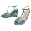 Fendi shoes 40 BLUE PATENT LEATHER WEDGE SANDALS + SANDALS BOX