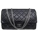 Chanel handbag 2.55 JUMBO BLACK LEATHER CROSSBODY LEATHER AND BAG PURSEE