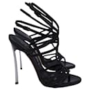 Casadei Blade Heel Strappy Sandals in Black Patent Leather