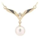 Mikimoto 18K Perlen-Diamant-Halskette, Metallhalskette in ausgezeichnetem Zustand