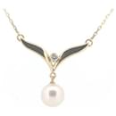 Mikimoto 18K Perlen-Diamant-Halskette, Metallhalskette in ausgezeichnetem Zustand