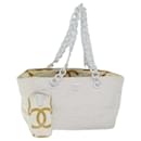 CHANEL Tote Bag straw White CC Auth 69968 - Chanel
