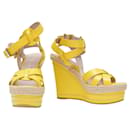 Mulberry yellow patent leather straps espadrille wedges heels sandals shoes 40