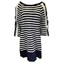 Alberta Ferretti Navy Blue / White Striped Lace Trimmed Knit Dress - Autre Marque