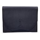 Bolsa tipo clutch de couro preto vintage com logotipo YSL - Yves Saint Laurent
