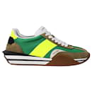 Zapatillas deportivas Tom Ford James con ribetes de goma en lona y ante verdes