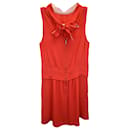 See by Chloé See Mock Neck Sleeveless Back Bow Dress in Red Cotton