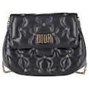 Dior Studded D-Fence Round Clutch with Chain in Black Leather