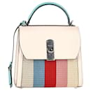 Salvatore Ferragamo Medium Boxyz Striped Satchel Bag in Multicolor Cord and White Leather 