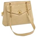 CHANEL Chain Tote Bag Leather Beige CC Auth 69975A - Chanel