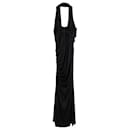 Versace Deep V-Neck Halter Evening Dress in Black Silk
