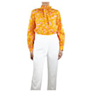 Orange floral-printed neck-tie shirt - size UK 8 - Msgm