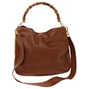 GUCCI Bamboo Hand Bag Leather 2way Brown Auth 70206 - Gucci