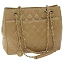 CHANEL Matelasse Chain Shoulder Bag Leather Beige CC Auth bs13359 - Chanel