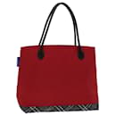 Burberrys Nova Check Blue Label Hand Bag Nylon Red Black Auth bs13095 - Autre Marque