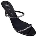 Giuseppe Zanotti Black / Silver Crystal Embellished Patent Leather Slide Sandals - Autre Marque