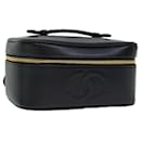 CHANEL COCO Mark Vanity Cosmetic Pouch Caviar Skin Black CC Auth bs13308 - Chanel
