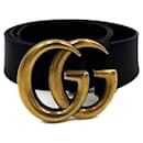 Cinturón ancho de piel GG Marmont 90/36 De color negro - Gucci