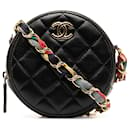 Chanel Schwarze CC-Clutch aus gestepptem Lammlederband mit runder Kette