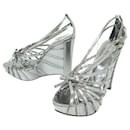 NEW DIOR SHOES WEDGE HEEL SANDALS 37 SILVER LEATHER SHOES - Dior