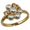 Va bene 18k Anello in oro con diamanti e perle Anello in metallo in condizioni eccellenti - Tasaki