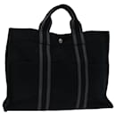 HERMES Fourre Tout MM Hand Bag Canvas Gray Black Auth bs13062 - Hermès
