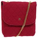 CHANEL Matelasse Chain Pouch cotton Red CC Auth bs13334 - Chanel
