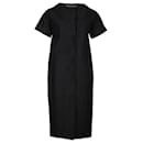 Giambattista Valli Crinkled Short Sleeve Dress in Black Linen
