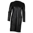 Celine Collarless Coat in Black Lambskin Leather - Céline