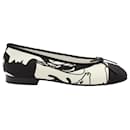 Chanel Cap Toe CC Printed Ballet Flats in White Canvas