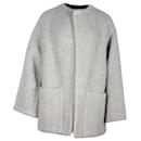 Manteau court sans col Hermès en laine d'alpaga gris