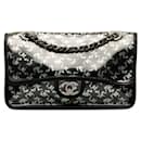Chanel Medium Classic Single Flap Over Lace Bag Umhängetasche aus Canvas in ausgezeichnetem Zustand
