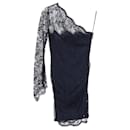 Emilio Pucci One Shoulder Lace Mini Dress in Navy Blue Polyester