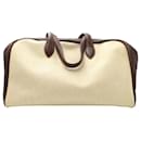 Hermès Victoria 43 Boston Bag in Cream Canvas and Brown Leather