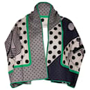Hermes Clic-Clac a Pois Shawl 140 in Green and Grey Cashmere - Hermès