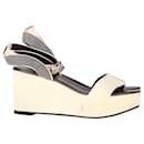 Brunello Cucinelli Embellished Wedge Sandals in Cream Leather