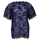 Valentino Lace Top in Navy Blue Cotton