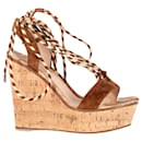 Gianvito Rossi Lace-Up Cork Wedge Sandals in Brown Suede