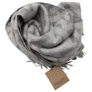 Burberry Monogram Fringed Scarf in Grey Cashmere