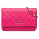 Chanel Pink CC gesteppte Lammleder-Geldbörse mit Kette