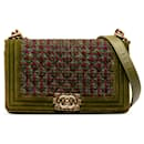 Chanel Green Small Tweed and Velvet Boy Flap