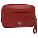 PRADA Safiano leather Clutch Bag Red Auth ac2882 - Prada