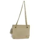BALLY Quilted Chain Shoulder Bag Leather Beige Auth ac2905 - Bally