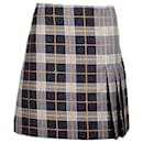 Burberry Pleat Detail Check Mini Skirt in Grey Polyester
