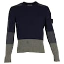 Stone Island Colorblock Crewneck Sweater in Navy Blue Wool