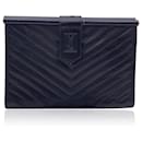 Vintage Black V Quilted Leather Clutch Bag Handbag - Yves Saint Laurent
