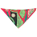 Pañuelo triangular de seda rosa y verde - Hermès
